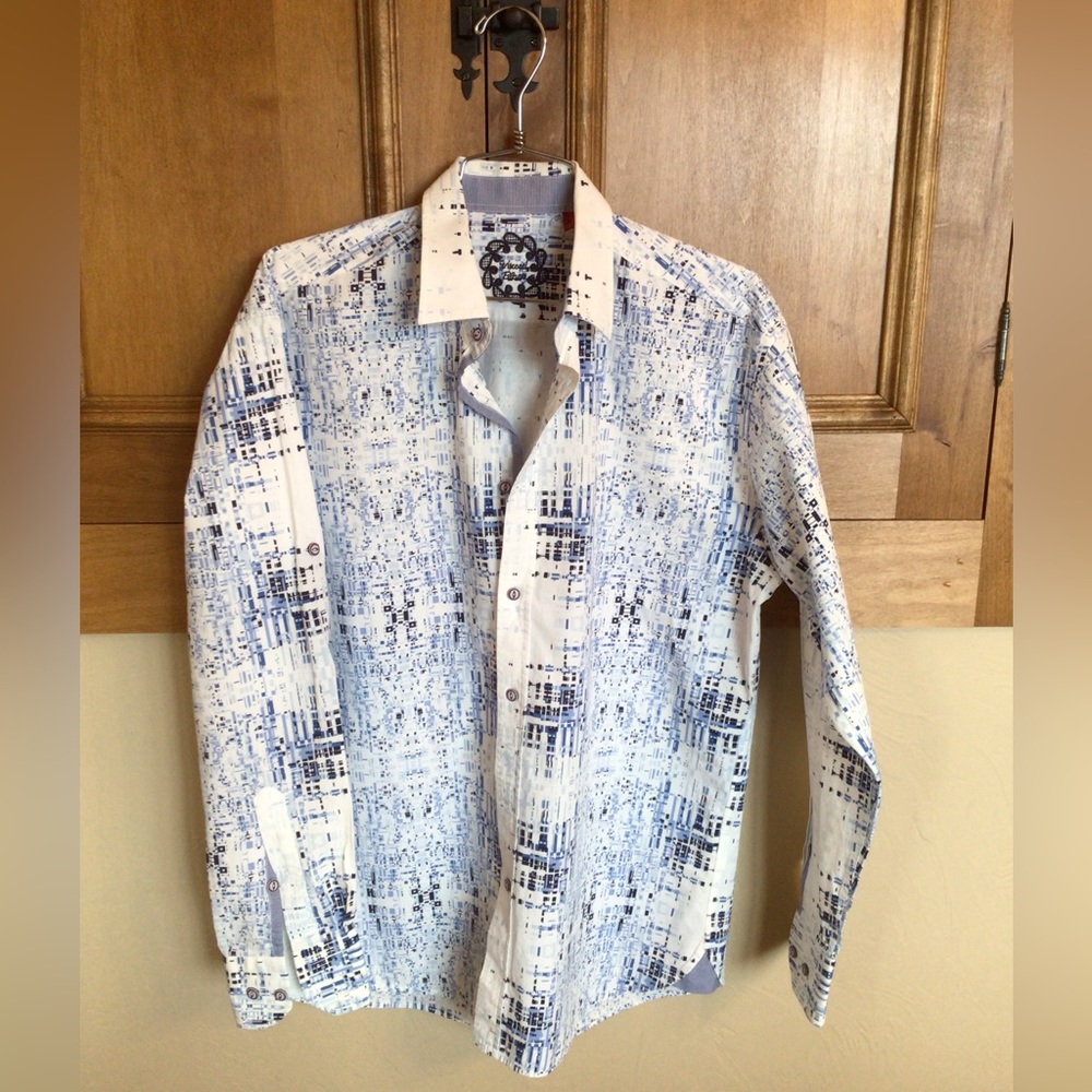 Men's Casual Button Down Shirt - Blue and White